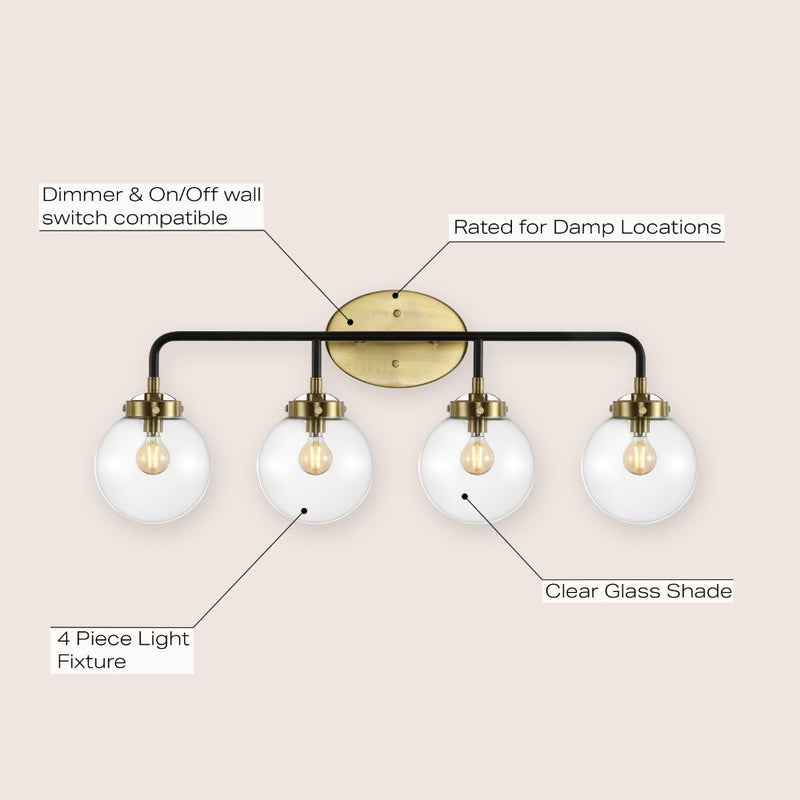 Caleb Brass Vanity Wall Sconce Clear