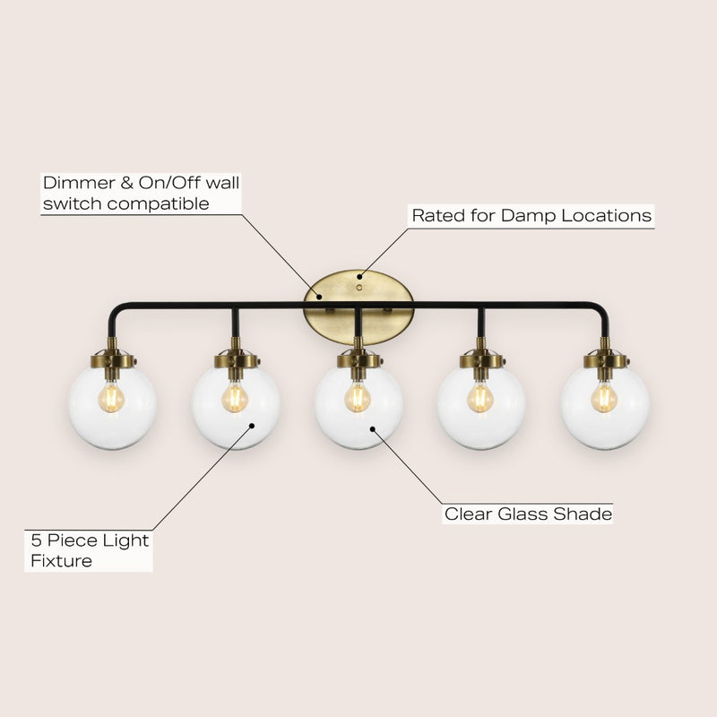Caleb Brass Vanity Wall Sconce Clear