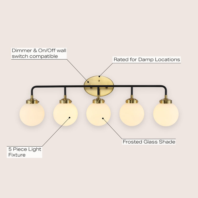 Caleb Brass Vanity Wall Sconce Frosted