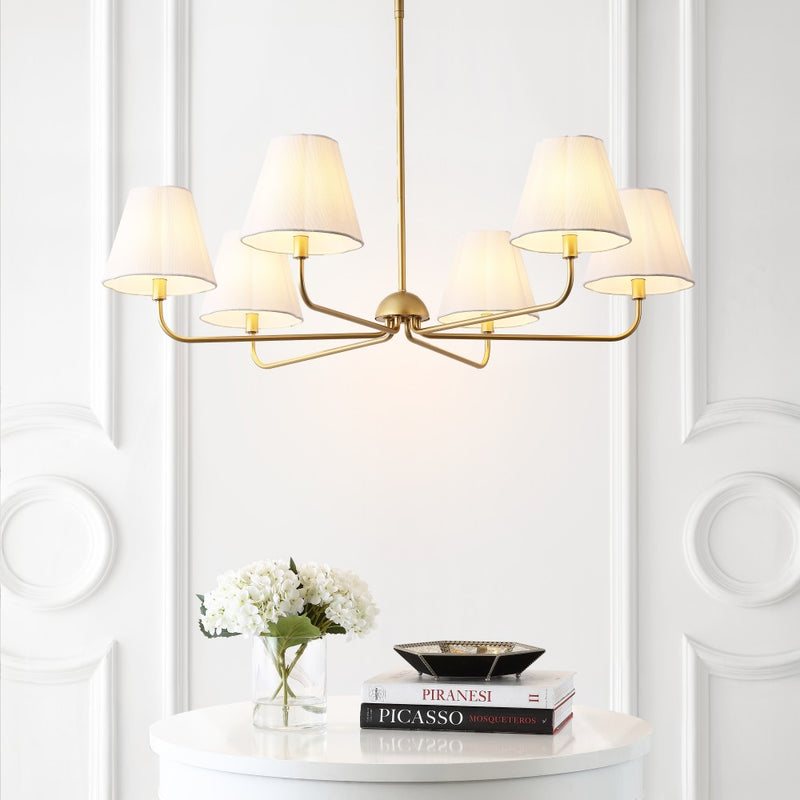 Pauline Coastal Contemporary Adjustable Swooping Arm Candle-Style Metal LED Chandelier