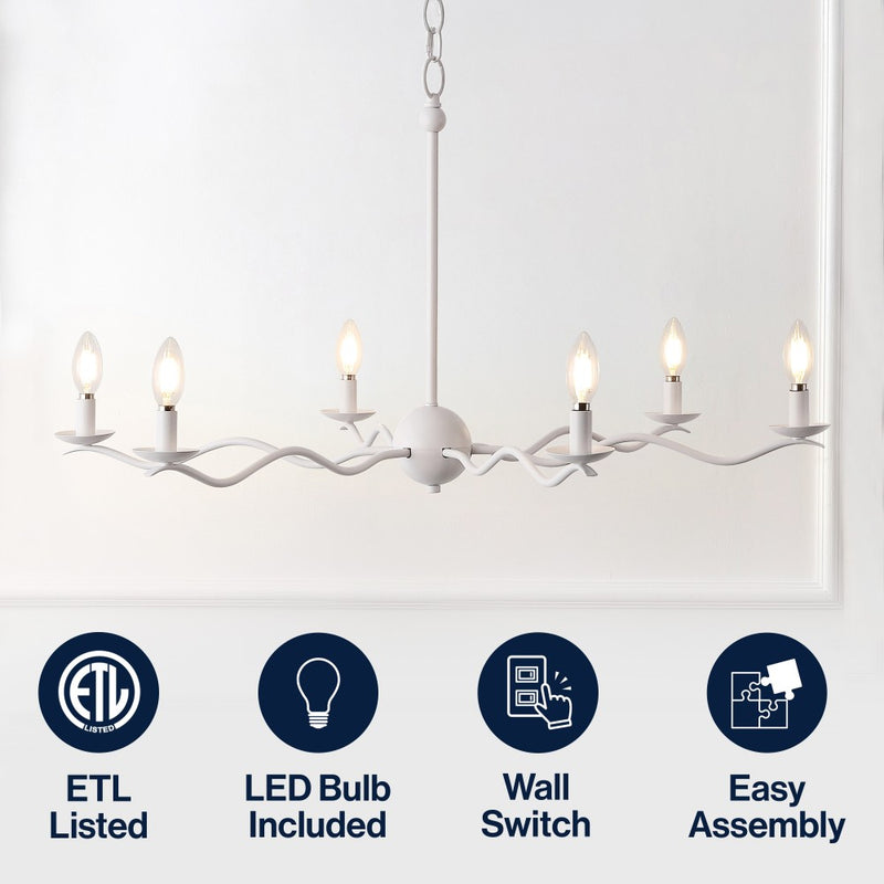 Shana Grand Modern Transitional Adjustable Sculptural Wavy Arm Candle-Style Metal LED Chandelier