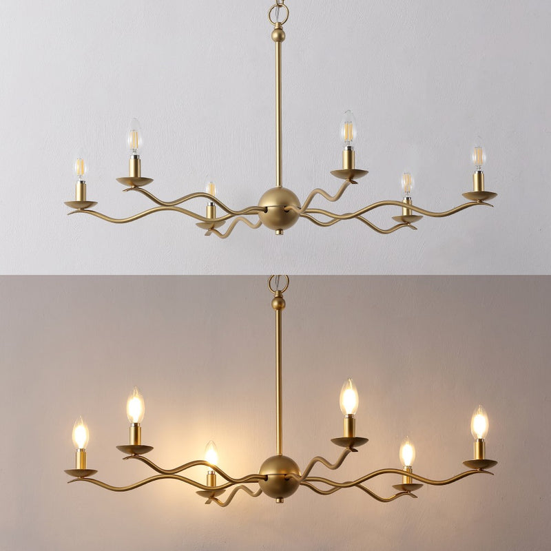 Shana Grand Modern Transitional Adjustable Sculptural Wavy Arm Candle-Style Metal LED Chandelier