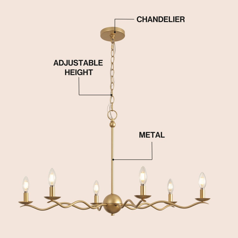 Shana Grand Modern Transitional Adjustable Sculptural Wavy Arm Candle-Style Metal LED Chandelier