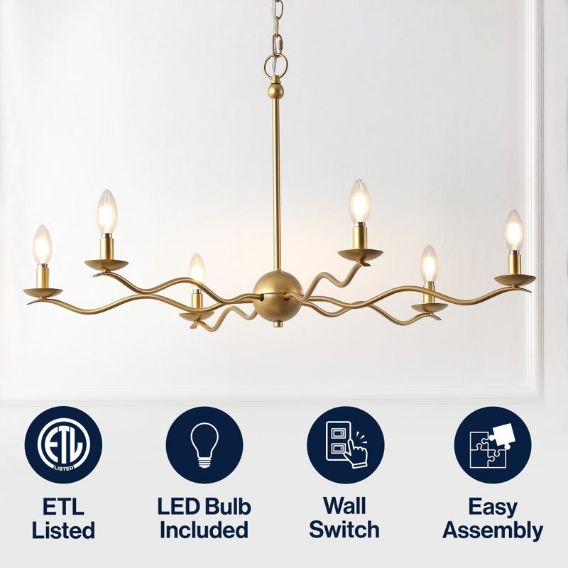 Shana Grand Modern Transitional Adjustable Sculptural Wavy Arm Candle-Style Metal LED Chandelier