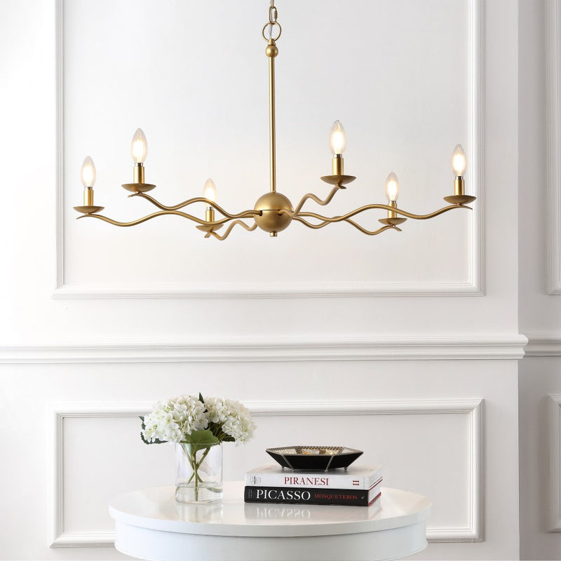 Shana Grand Modern Transitional Adjustable Sculptural Wavy Arm Candle-Style Metal LED Chandelier