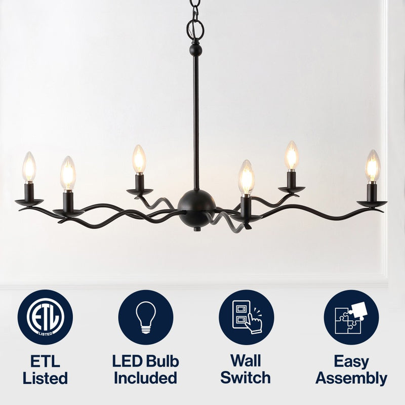 Shana Grand Modern Transitional Adjustable Sculptural Wavy Arm Candle-Style Metal LED Chandelier