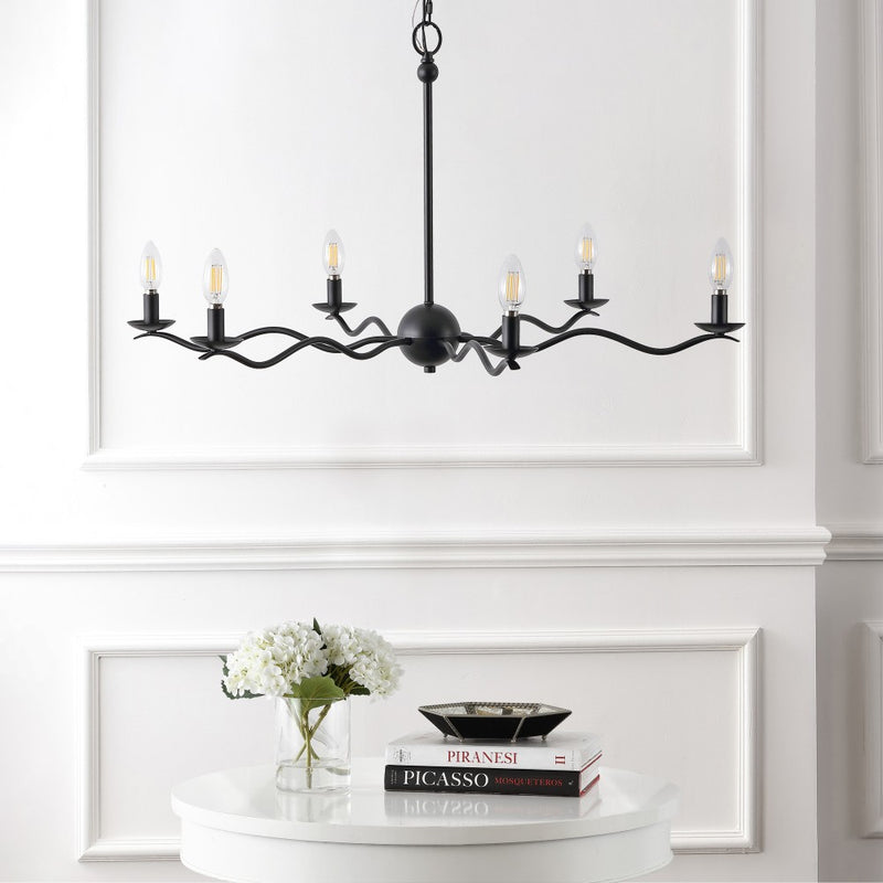 Shana Grand Modern Transitional Adjustable Sculptural Wavy Arm Candle-Style Metal LED Chandelier