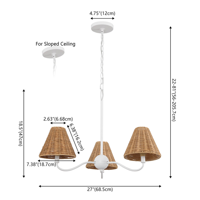 Grady Coastal Farmhouse Adjustable Swooping Arm Metal with Hand-Woven Rattan Shades LED Chandelier