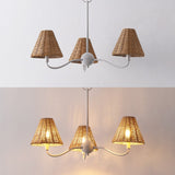 Grady Coastal Farmhouse Adjustable Swooping Arm Metal with Hand-Woven Rattan Shades LED Chandelier