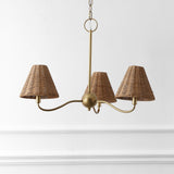 Grady Coastal Farmhouse Adjustable Swooping Arm Metal with Hand-Woven Rattan Shades LED Chandelier