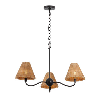 Grady Coastal Farmhouse Adjustable Swooping Arm Metal with Hand-Woven Rattan Shades LED Chandelier