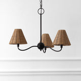 Grady Coastal Farmhouse Adjustable Swooping Arm Metal with Hand-Woven Rattan Shades LED Chandelier