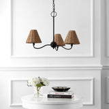 Grady Coastal Farmhouse Adjustable Swooping Arm Metal with Hand-Woven Rattan Shades LED Chandelier