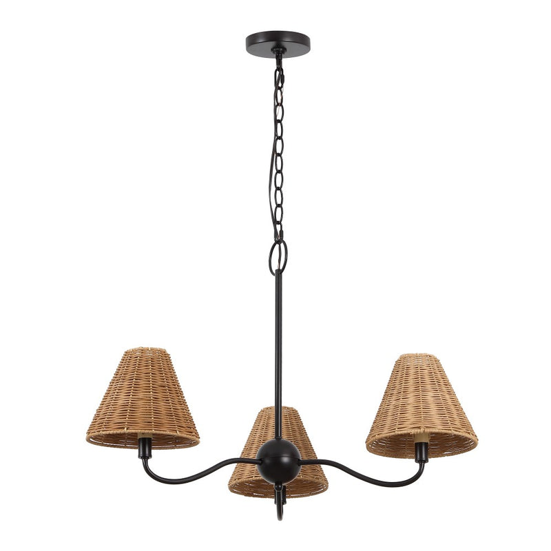 Grady Coastal Farmhouse Adjustable Swooping Arm Metal with Hand-Woven Rattan Shades LED Chandelier