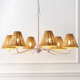 Grady Coastal Farmhouse Adjustable Swooping Arm Metal with Hand-Woven Rattan Shades LED Chandelier