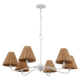 Grady Coastal Farmhouse Adjustable Swooping Arm Metal with Hand-Woven Rattan Shades LED Chandelier