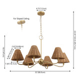 Grady Coastal Farmhouse Adjustable Swooping Arm Metal with Hand-Woven Rattan Shades LED Chandelier