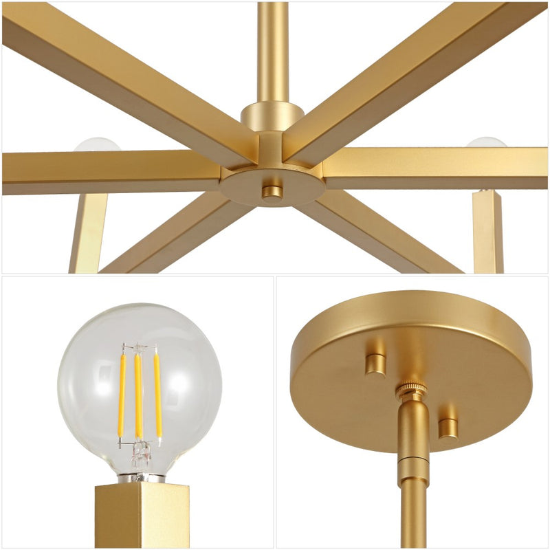 Darcy Grand Modern Industrial Adjustable Geometric Architectural Square-Arm Candle-Style Metal LED Chandelier