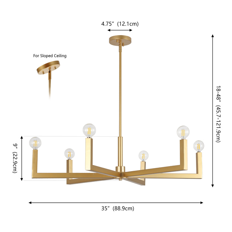 Darcy Grand Modern Industrial Adjustable Geometric Architectural Square-Arm Candle-Style Metal LED Chandelier