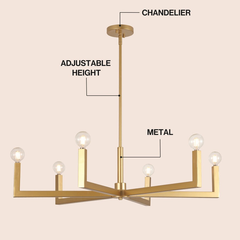 Darcy Grand Modern Industrial Adjustable Geometric Architectural Square-Arm Candle-Style Metal LED Chandelier
