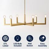 Darcy Grand Modern Industrial Adjustable Geometric Architectural Square-Arm Candle-Style Metal LED Chandelier