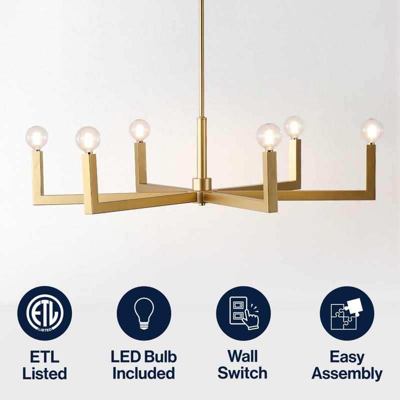 Darcy Grand Modern Industrial Adjustable Geometric Architectural Square-Arm Candle-Style Metal LED Chandelier