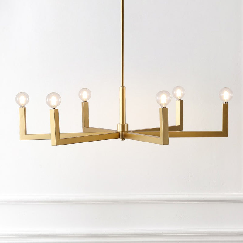 Darcy Grand Modern Industrial Adjustable Geometric Architectural Square-Arm Candle-Style Metal LED Chandelier