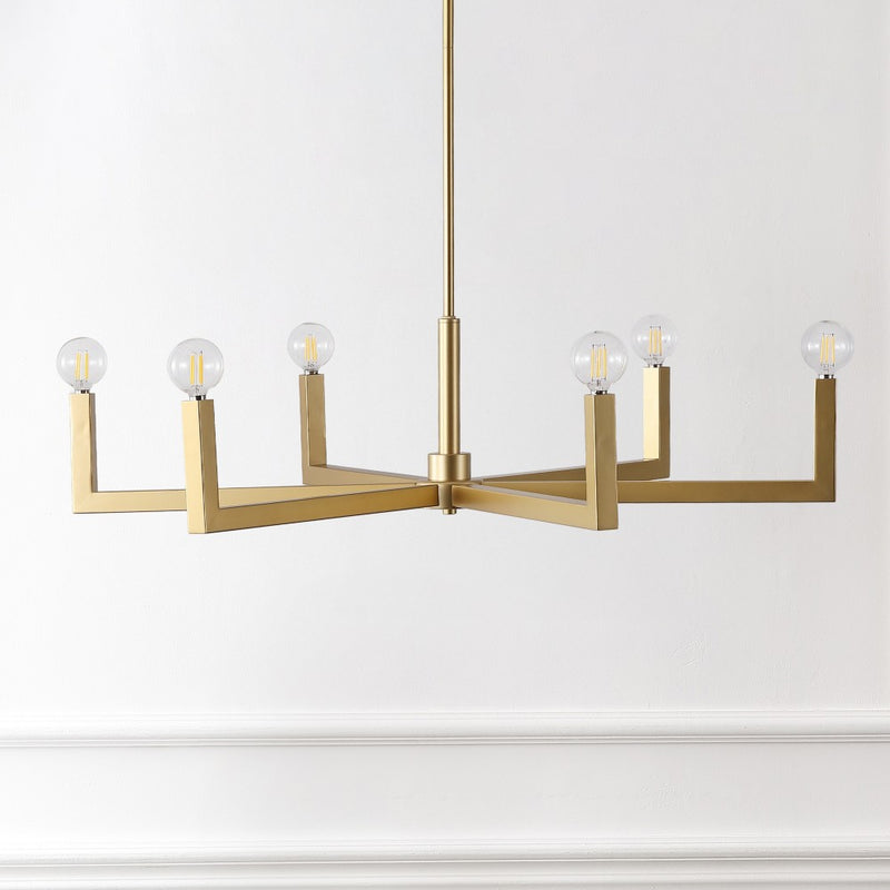 Darcy Grand Modern Industrial Adjustable Geometric Architectural Square-Arm Candle-Style Metal LED Chandelier