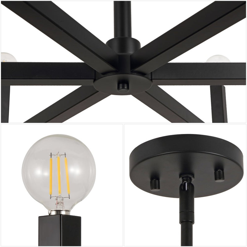 Darcy Grand Modern Industrial Adjustable Geometric Architectural Square-Arm Candle-Style Metal LED Chandelier