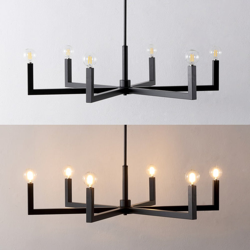 Darcy Grand Modern Industrial Adjustable Geometric Architectural Square-Arm Candle-Style Metal LED Chandelier