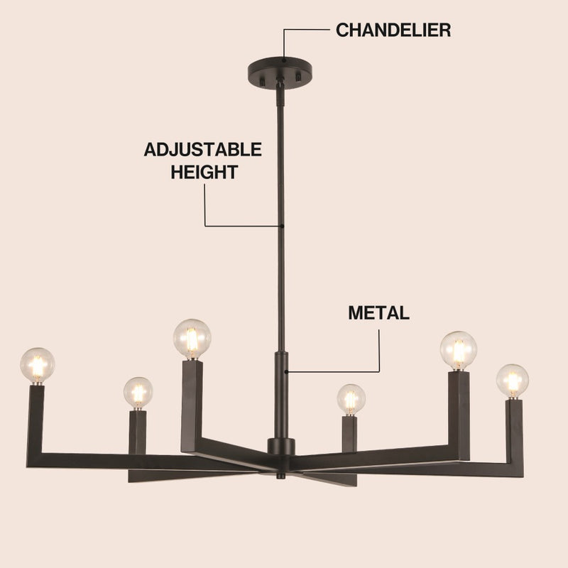 Darcy Grand Modern Industrial Adjustable Geometric Architectural Square-Arm Candle-Style Metal LED Chandelier