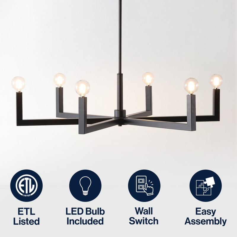 Darcy Grand Modern Industrial Adjustable Geometric Architectural Square-Arm Candle-Style Metal LED Chandelier