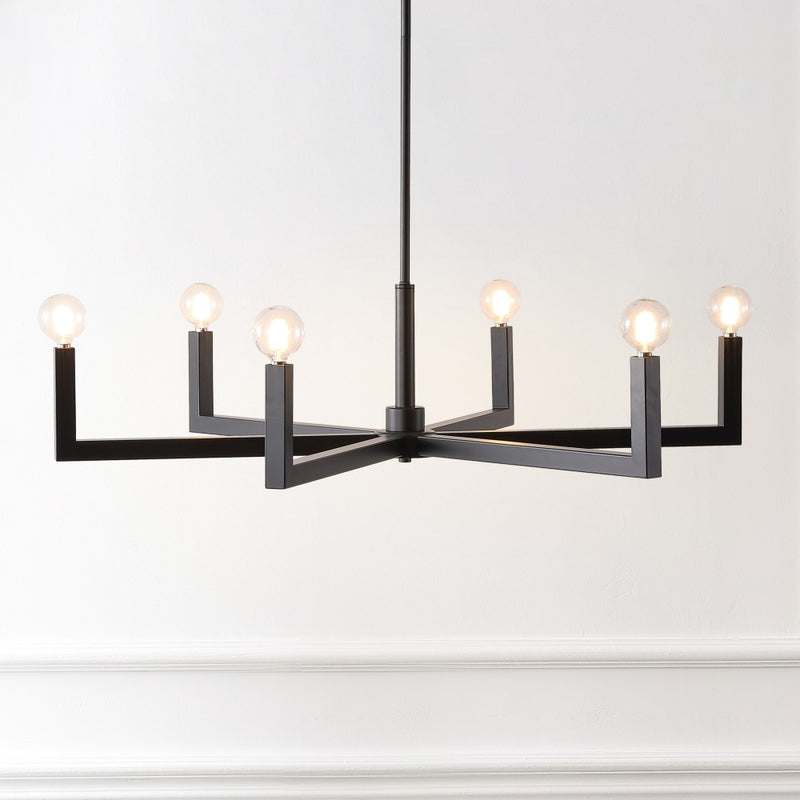 Darcy Grand Modern Industrial Adjustable Geometric Architectural Square-Arm Candle-Style Metal LED Chandelier