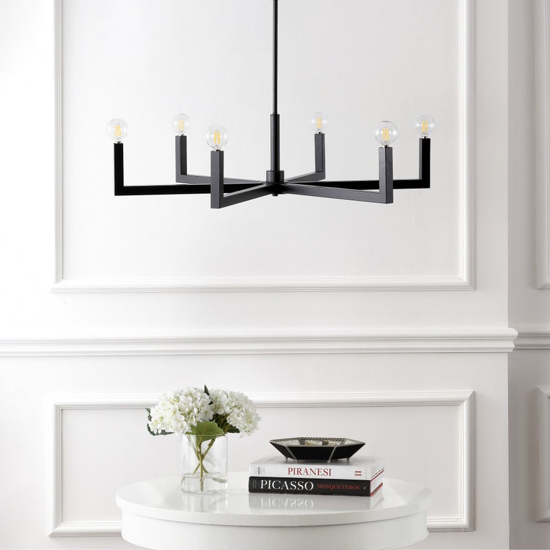 Darcy Grand Modern Industrial Adjustable Geometric Architectural Square-Arm Candle-Style Metal LED Chandelier