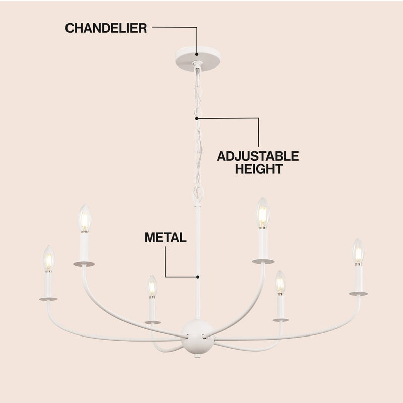 Ainsley Grand Traditional Farmhouse Adjustable Swooping Arm Candle-Style Metal LED Chandelier