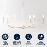 Ainsley Grand Traditional Farmhouse Adjustable Swooping Arm Candle-Style Metal LED Chandelier