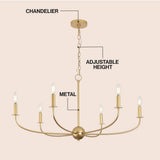 Ainsley Grand Traditional Farmhouse Adjustable Swooping Arm Candle-Style Metal LED Chandelier