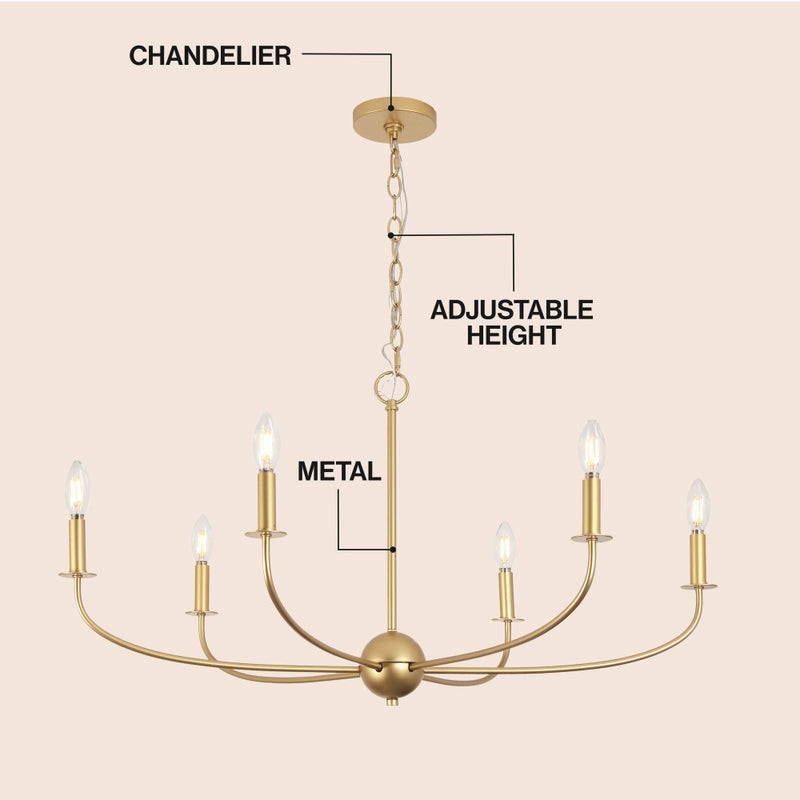 Ainsley Grand Traditional Farmhouse Adjustable Swooping Arm Candle-Style Metal LED Chandelier