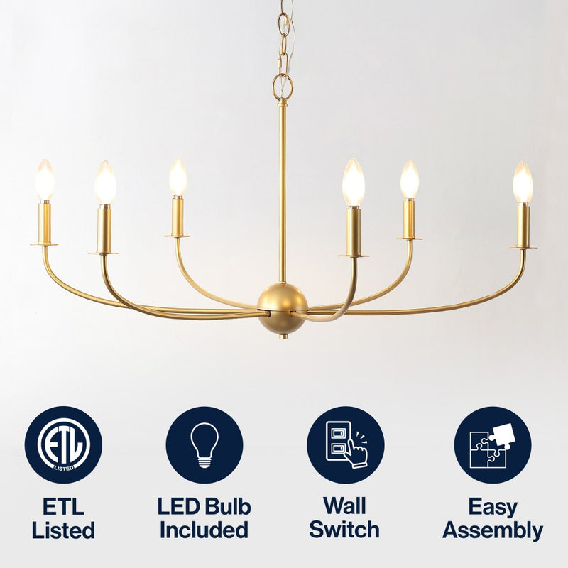 Ainsley Grand Traditional Farmhouse Adjustable Swooping Arm Candle-Style Metal LED Chandelier