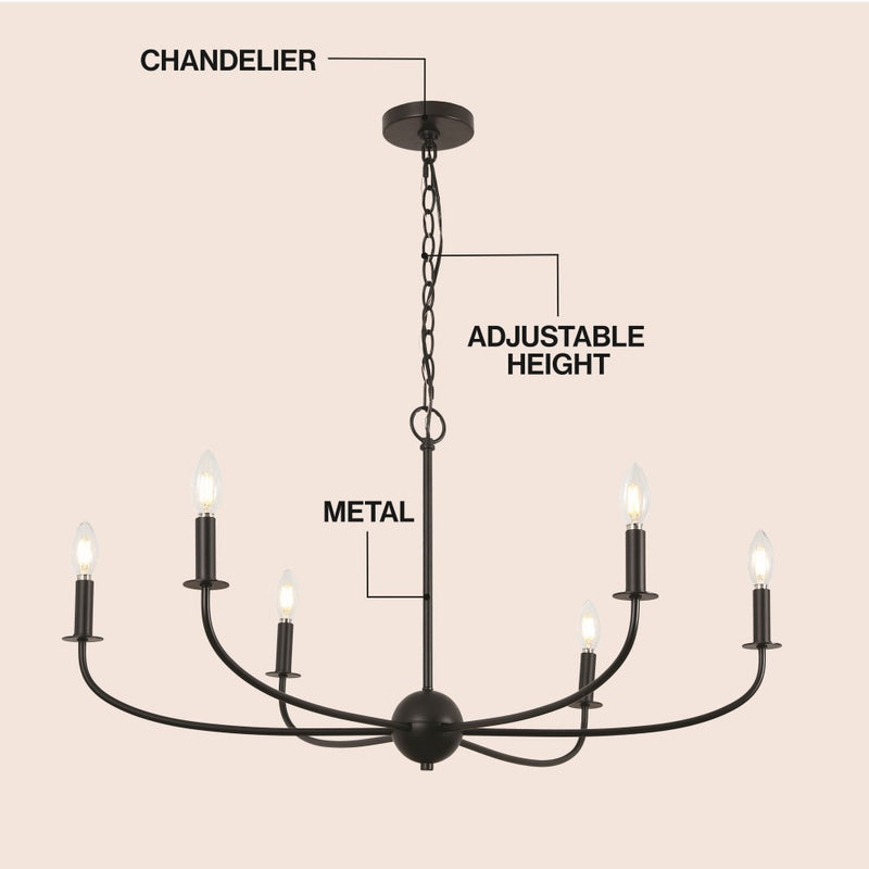 Ainsley Grand Traditional Farmhouse Adjustable Swooping Arm Candle-Style Metal LED Chandelier