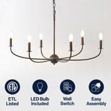 Ainsley Grand Traditional Farmhouse Adjustable Swooping Arm Candle-Style Metal LED Chandelier
