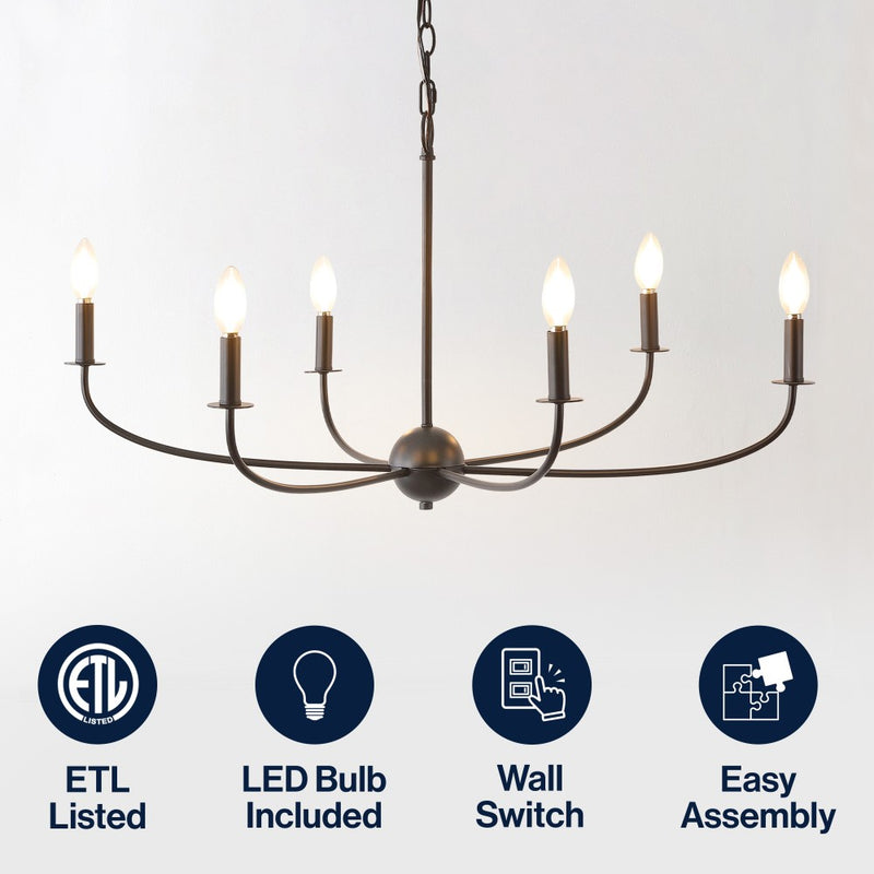 Ainsley Grand Traditional Farmhouse Adjustable Swooping Arm Candle-Style Metal LED Chandelier