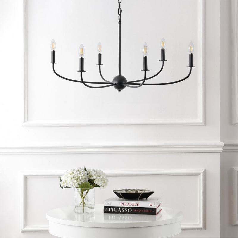 Ainsley Grand Traditional Farmhouse Adjustable Swooping Arm Candle-Style Metal LED Chandelier