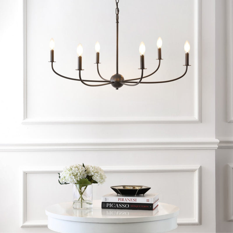 Ainsley Grand Traditional Farmhouse Adjustable Swooping Arm Candle-Style Metal LED Chandelier