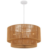 Elliott Coastal Bohemian Adjustable Metal Hand-Woven Rattan-Look Paper Rope 2-Tier Drum LED Chandelier