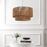 Elliott Coastal Bohemian Adjustable Metal Hand-Woven Rattan-Look Paper Rope 2-Tier Drum LED Chandelier