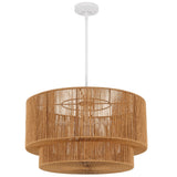 Elliott Coastal Bohemian Adjustable Metal Hand-Woven Rattan-Look Paper Rope 2-Tier Drum LED Chandelier