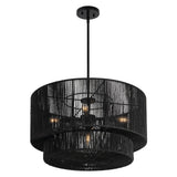 Elliott Coastal Bohemian Adjustable Metal Hand-Woven Rattan-Look Paper Rope 2-Tier Drum LED Chandelier