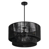 Elliott Coastal Bohemian Adjustable Metal Hand-Woven Rattan-Look Paper Rope 2-Tier Drum LED Chandelier