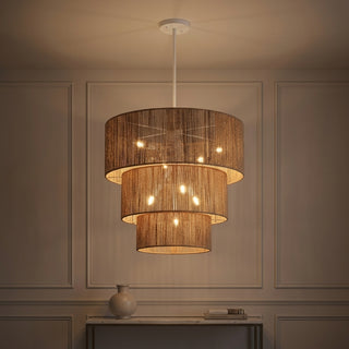 Orson 24 in. 7-Light Coastal Bohemian Metal and Woven Paper Rope 3-Tier LED Chandelier Natural/White – AI-ON